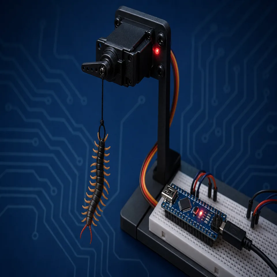 วงจร Arduino ควบคุม servo สำหรับแกล้งปล่อยตะขาบปลอม