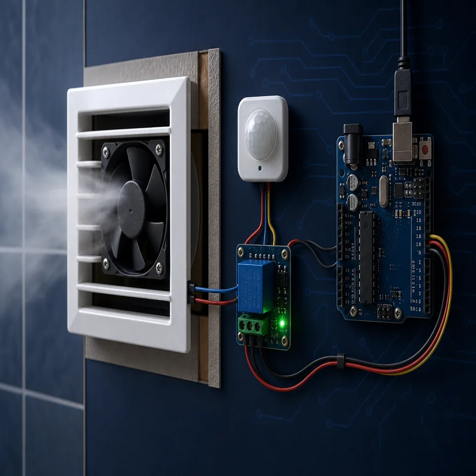 พัดลมดูดกลิ่นห้องน้ำอัตโนมัติควบคุมด้วย Arduino และ PIR sensor