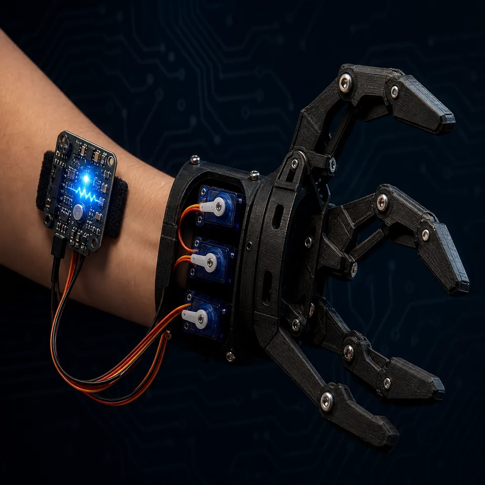 กรงเล็บ 3D printed ควบคุมด้วย myoelectric sensor และ Arduino