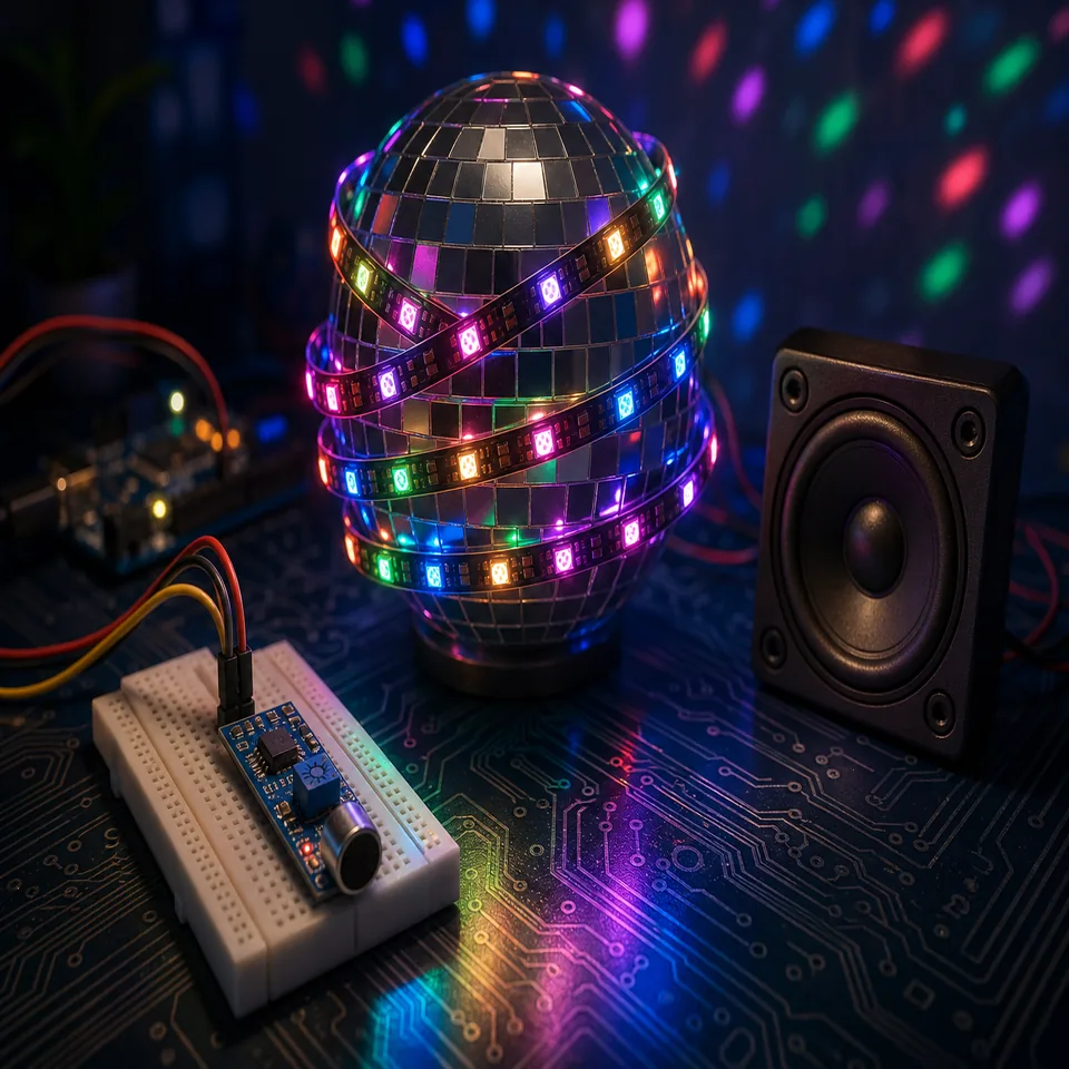 ไฟดิสโก้ Arduino ใช้ WS2812B LED strip และ sound sensor
