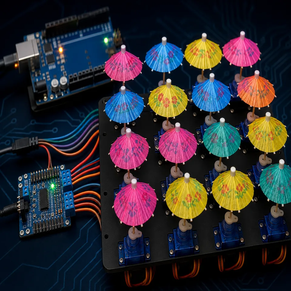 แผงร่มค็อกเทลขยับได้ควบคุมด้วย Arduino Mega และ PCA9685