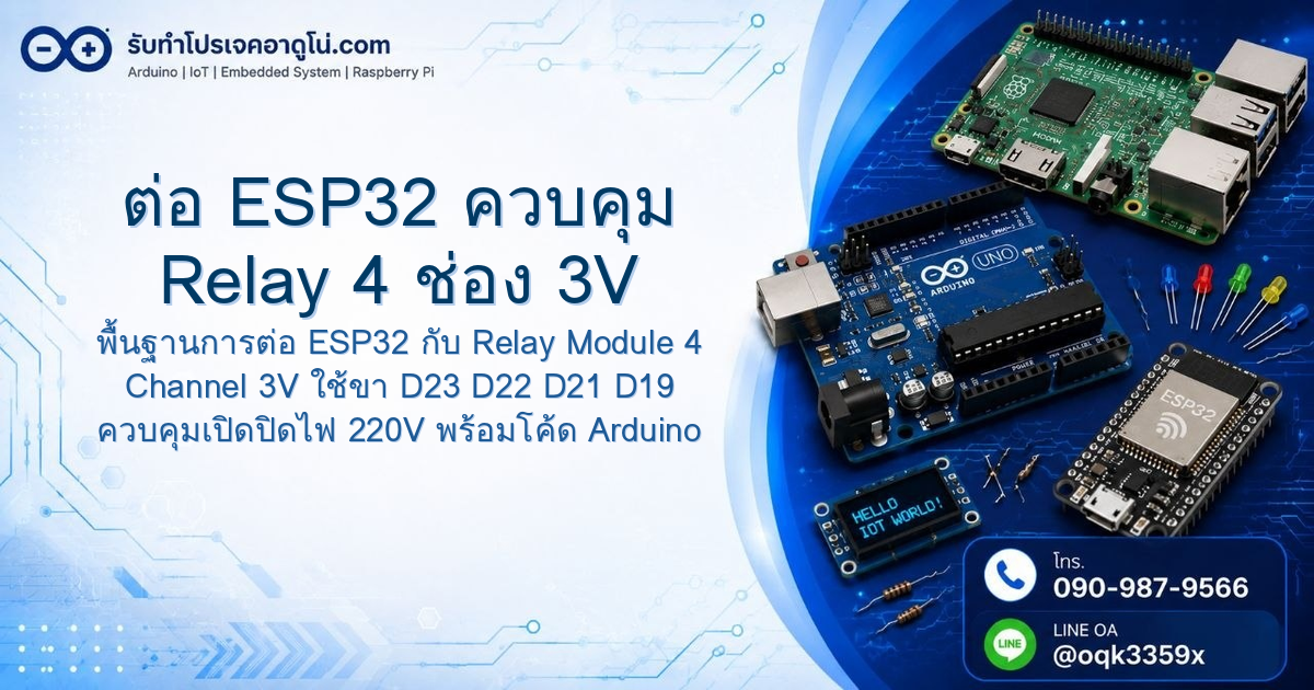 ESP32 Relay 4 ช่อง 3V: วิธีต่อ Relay Module เปิดปิดไฟบ้านผ่าน GPIO