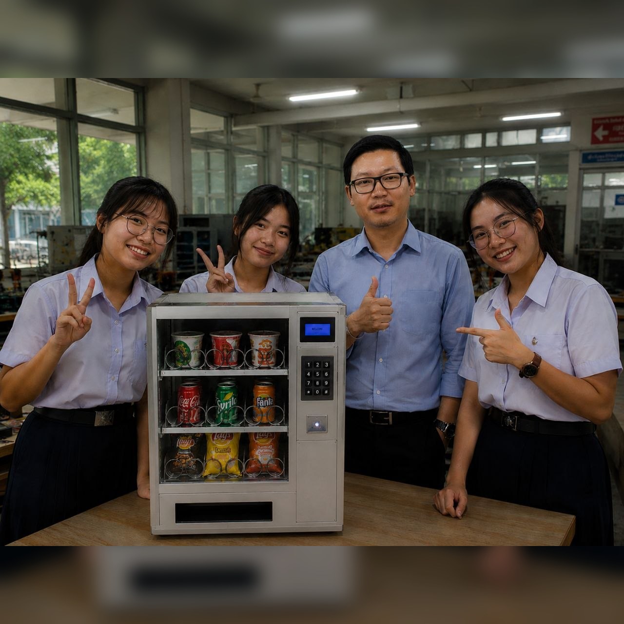 ตู้ขายสินค้าอัตโนมัติพร้อม keypad จอแสดงผล และระบบจ่ายสินค้า